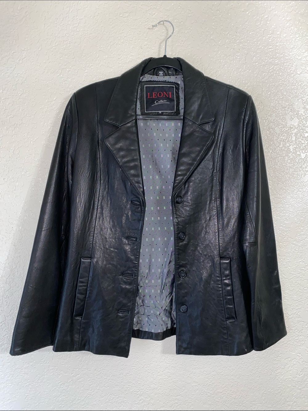 Vintage Black Leather Women's Blazer Jacket by Leoni